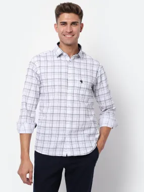 Men's White Casual Medium Checks Full Sleeve Shirt