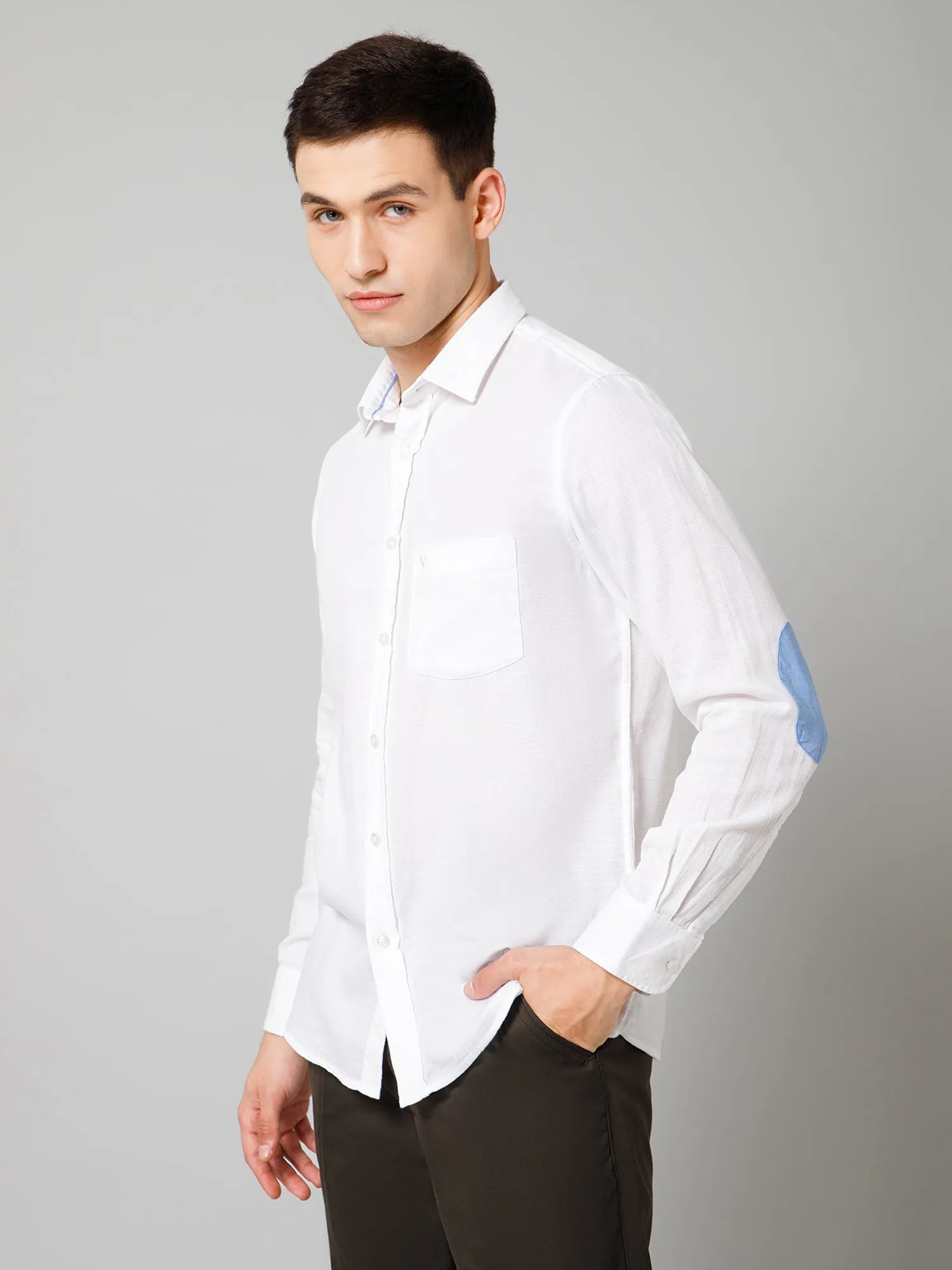 Men's White Casual Plain Full Sleeve Shirt