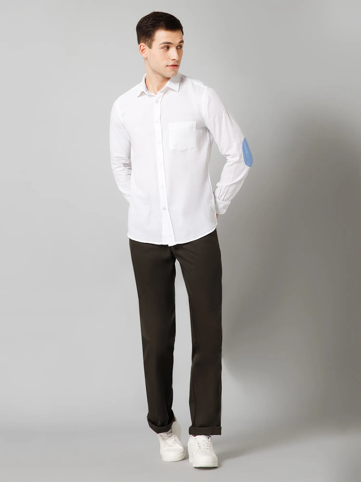 Men's White Casual Plain Full Sleeve Shirt