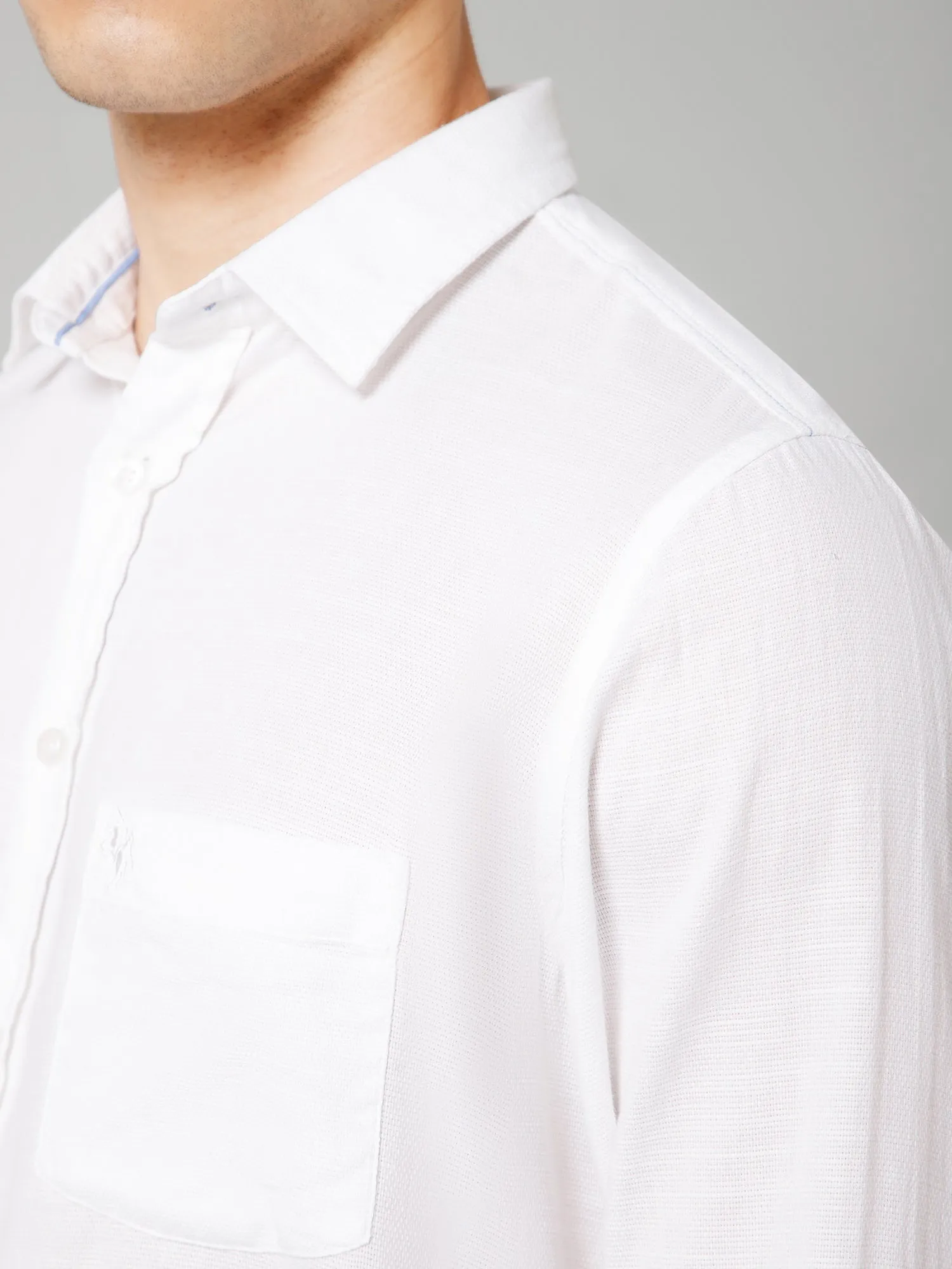 Men's White Casual Plain Full Sleeve Shirt