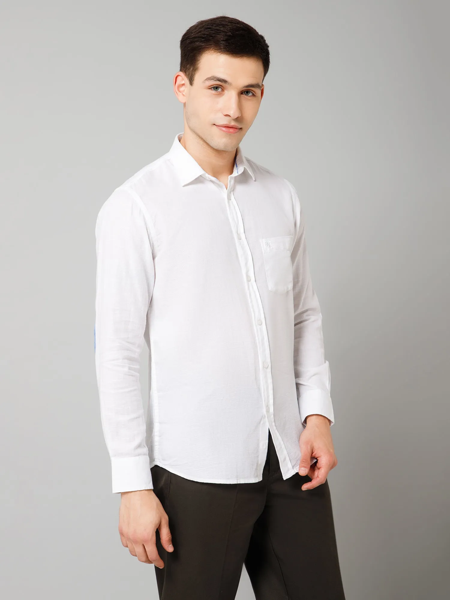 Men's White Casual Plain Full Sleeve Shirt