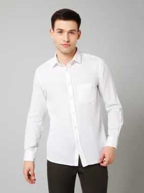 Men's White Casual Plain Full Sleeve Shirt