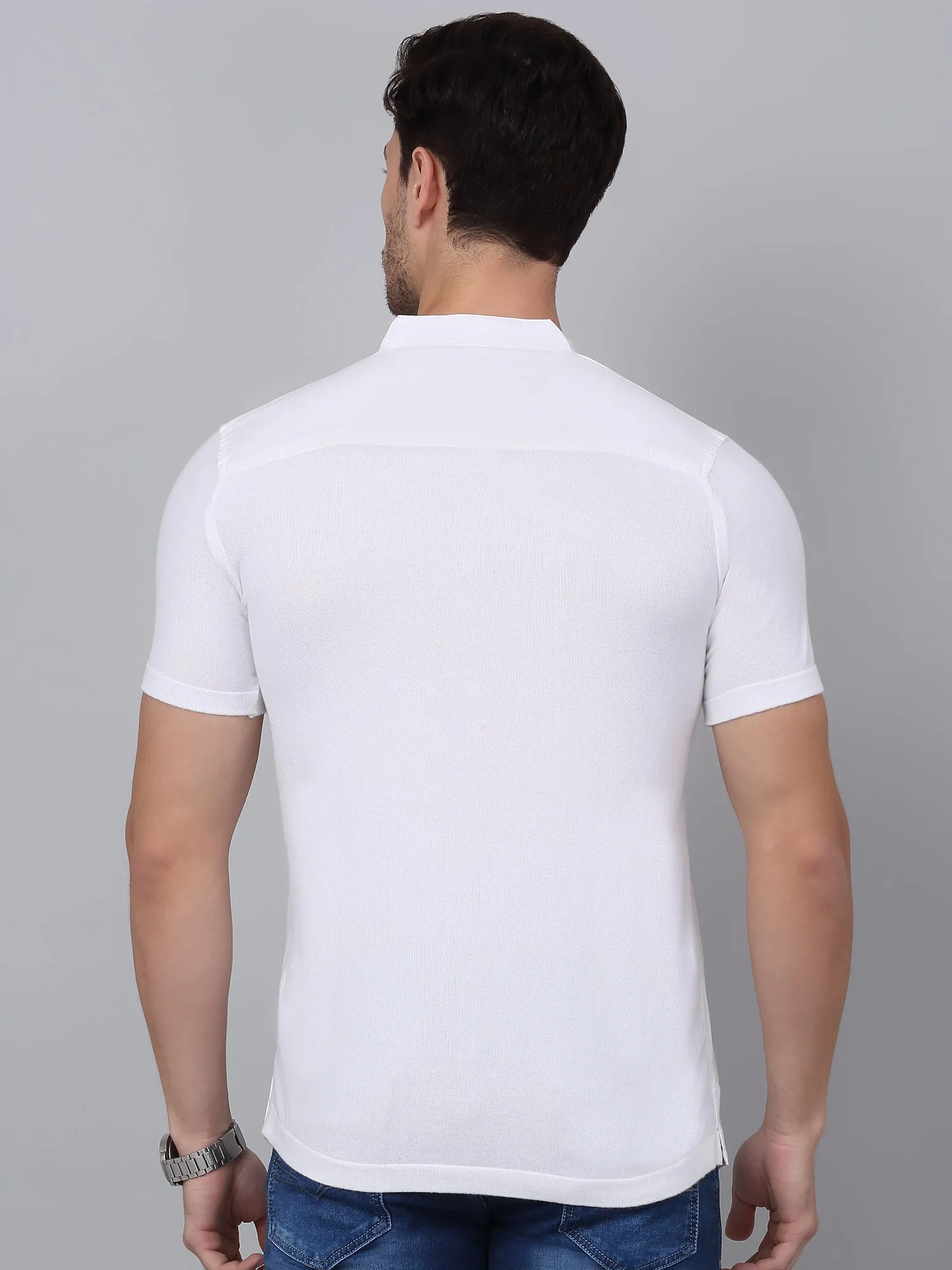 Men's White Casual Plain Half sleeve Shirt Kurta