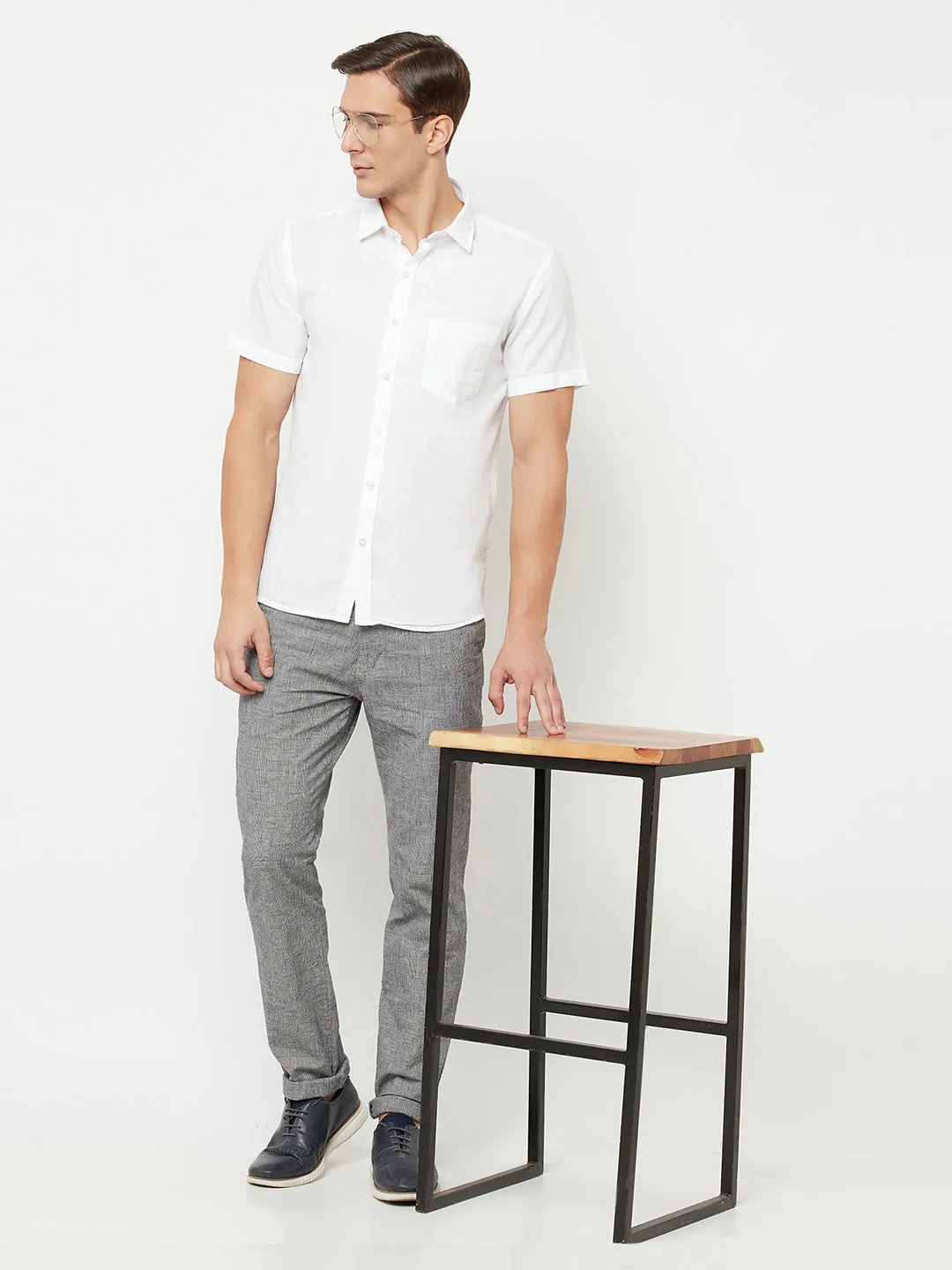 Men's White Casual Plain Half Sleeve Shirt