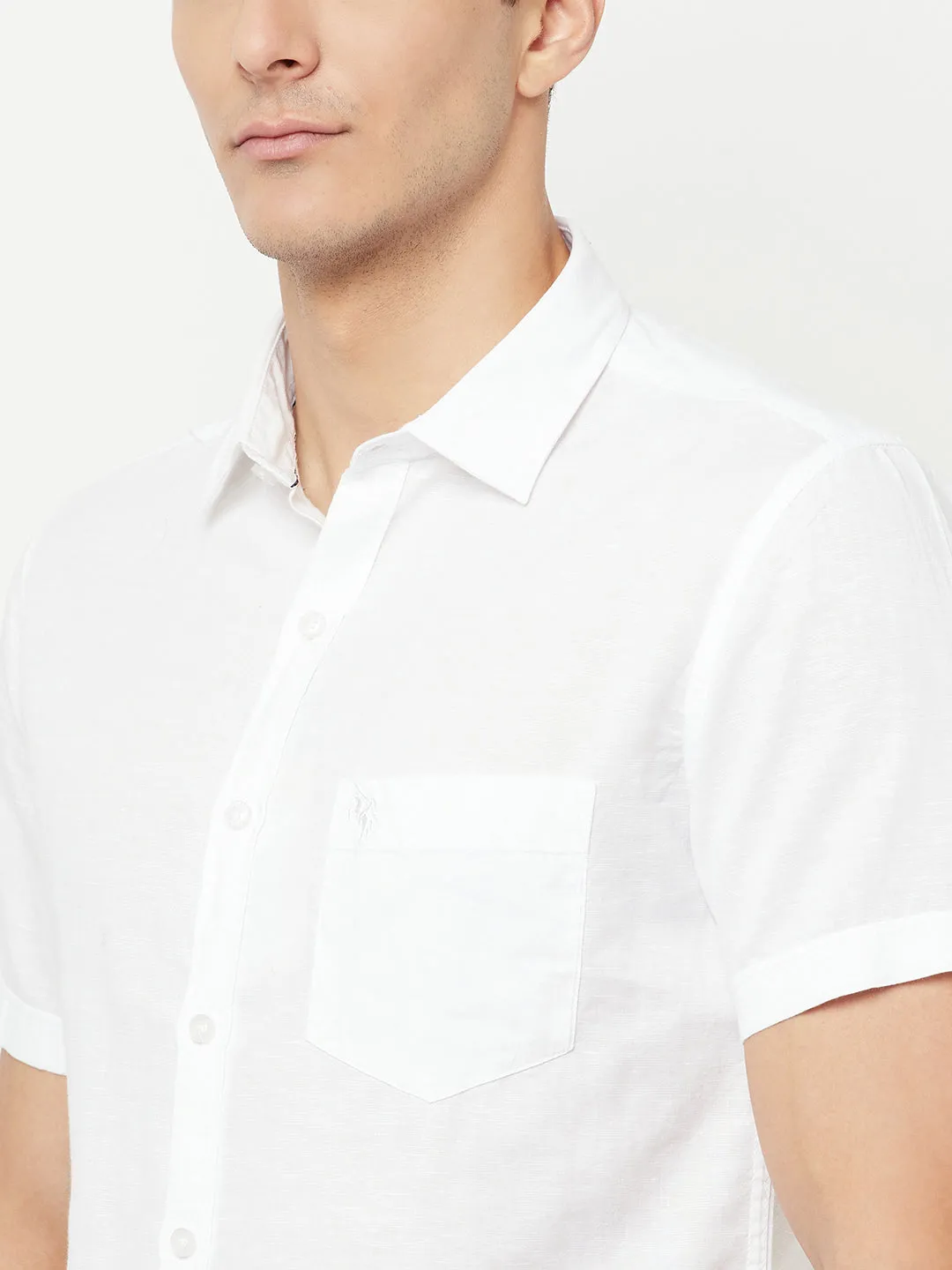 Men's White Casual Plain Half Sleeve Shirt