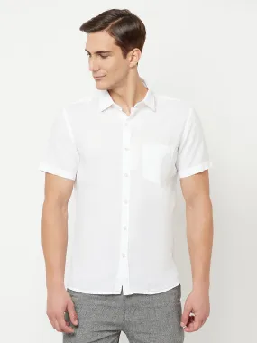 Men's White Casual Plain Half Sleeve Shirt