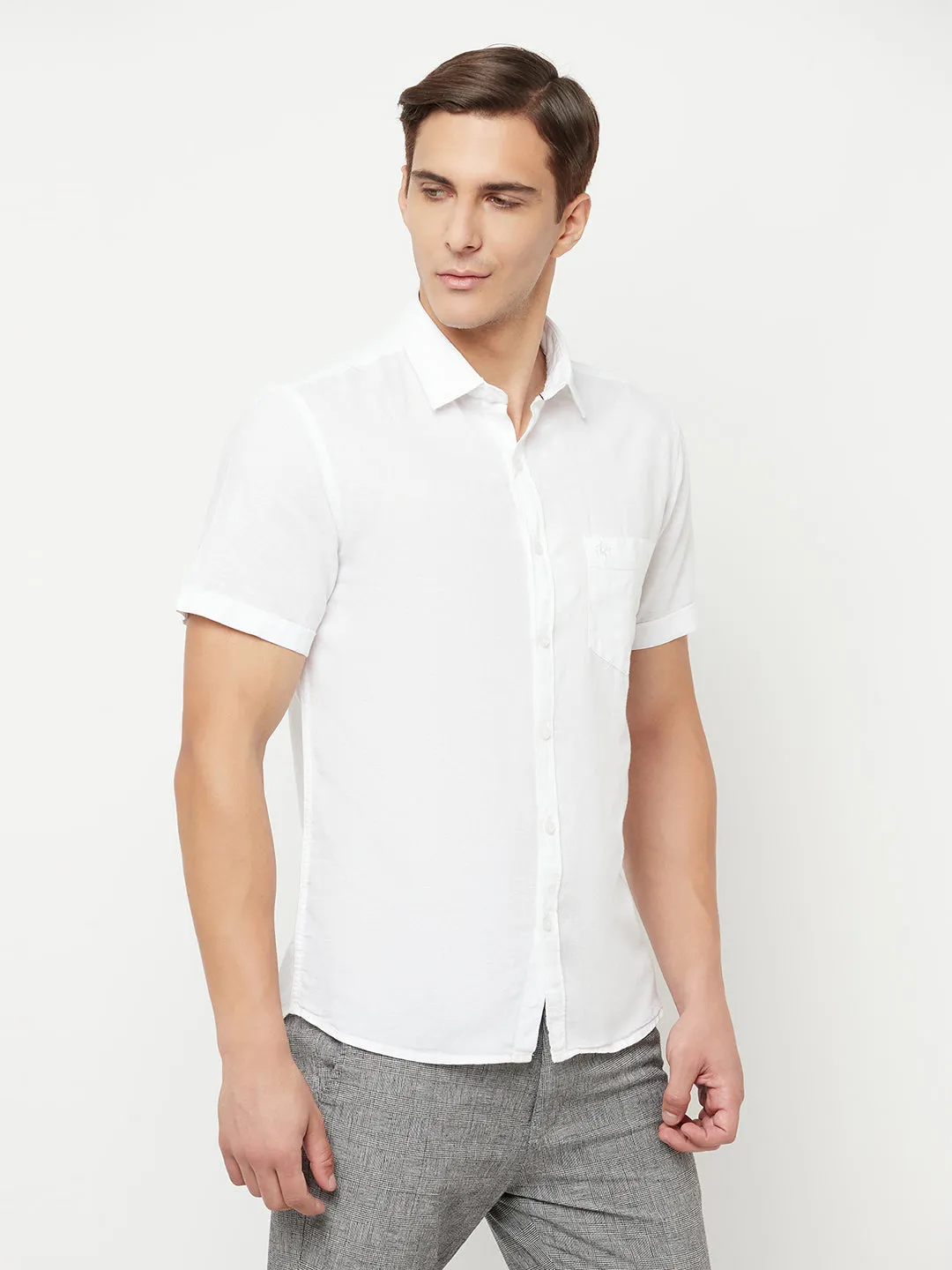 Men's White Casual Plain Half Sleeve Shirt