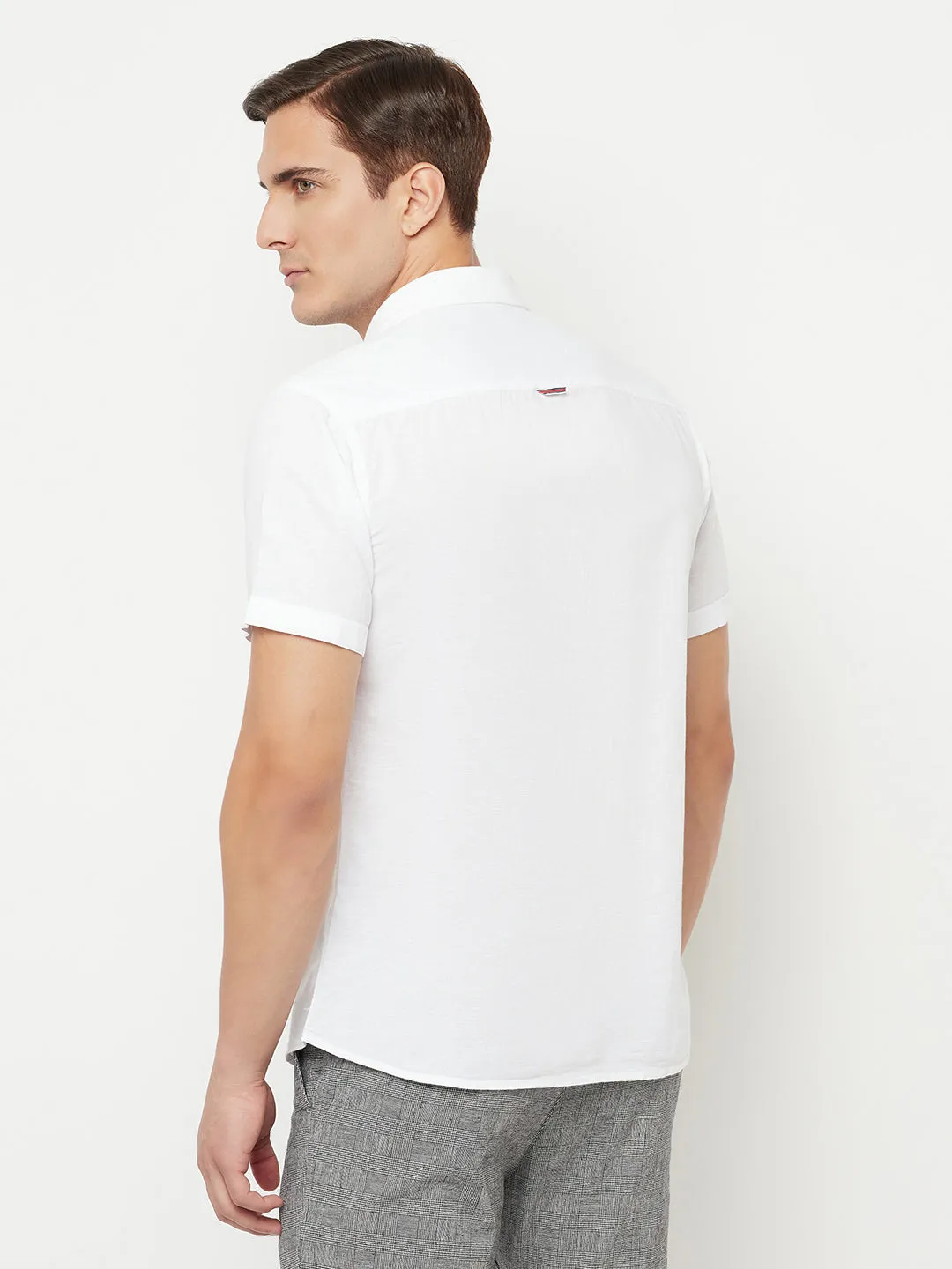 Men's White Casual Plain Half Sleeve Shirt