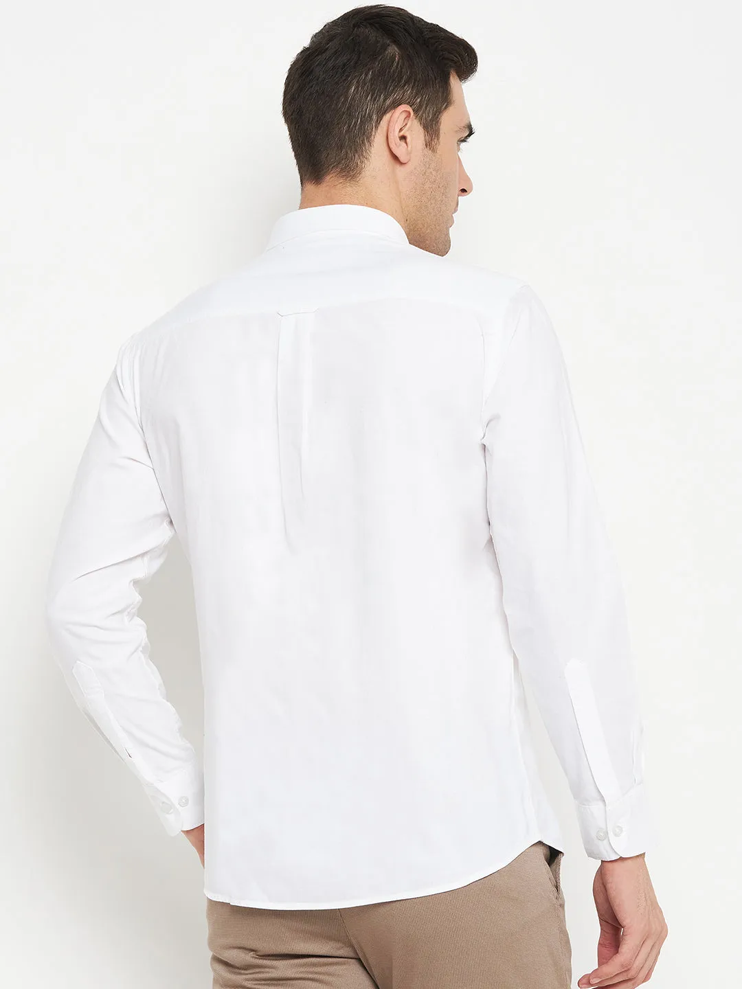 Men's White Casual Self Textured Full Sleeve Shirt