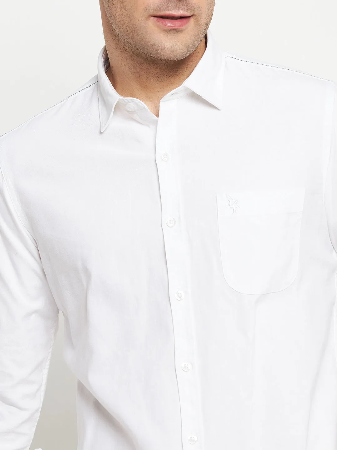 Men's White Casual Self Textured Full Sleeve Shirt