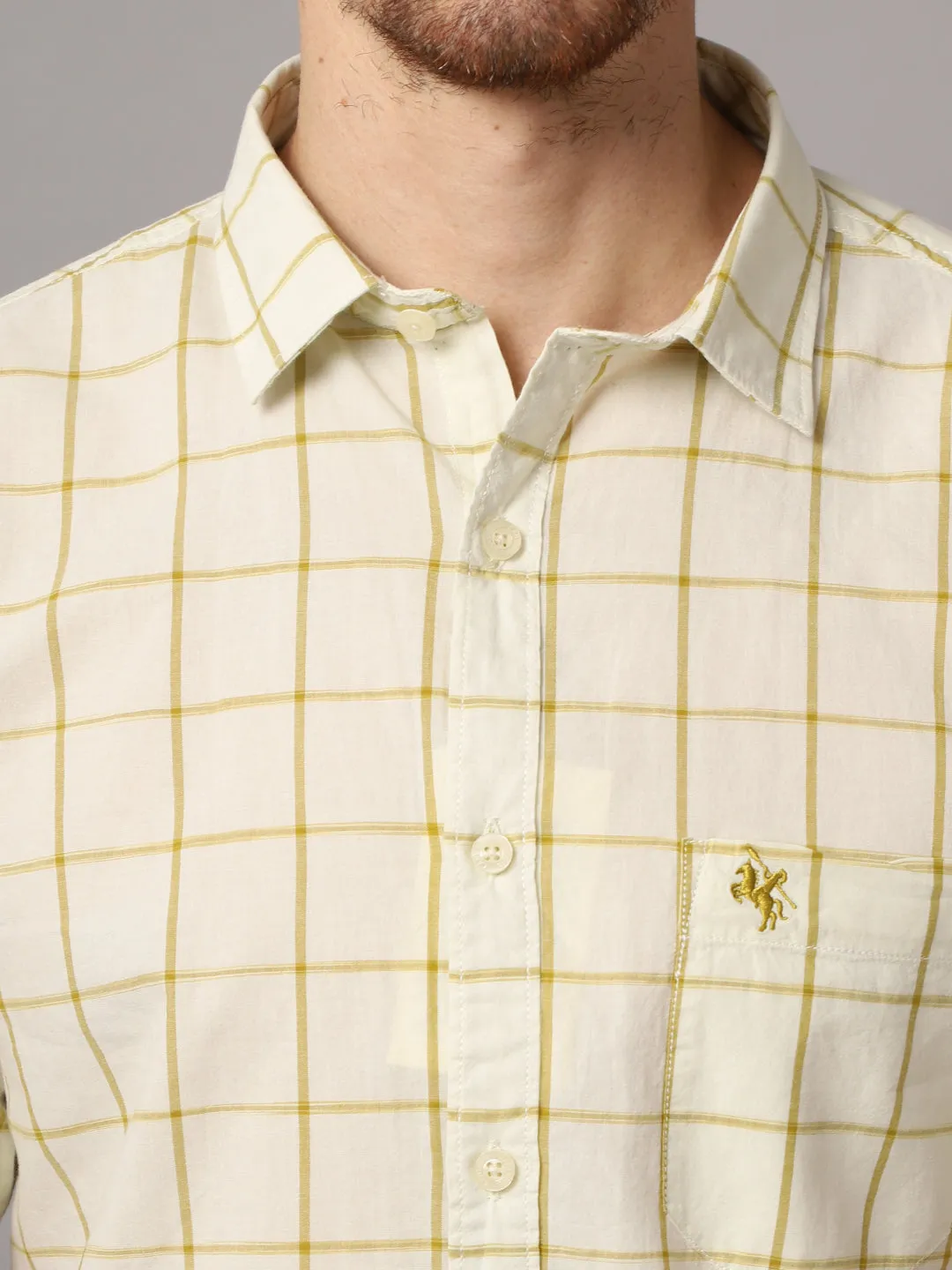 Men's Yellow Casual Medium Checks Half Sleeve Shirt