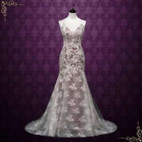 Mermaid Lace Wedding Dress with Burgundy Lining OAKWOOD