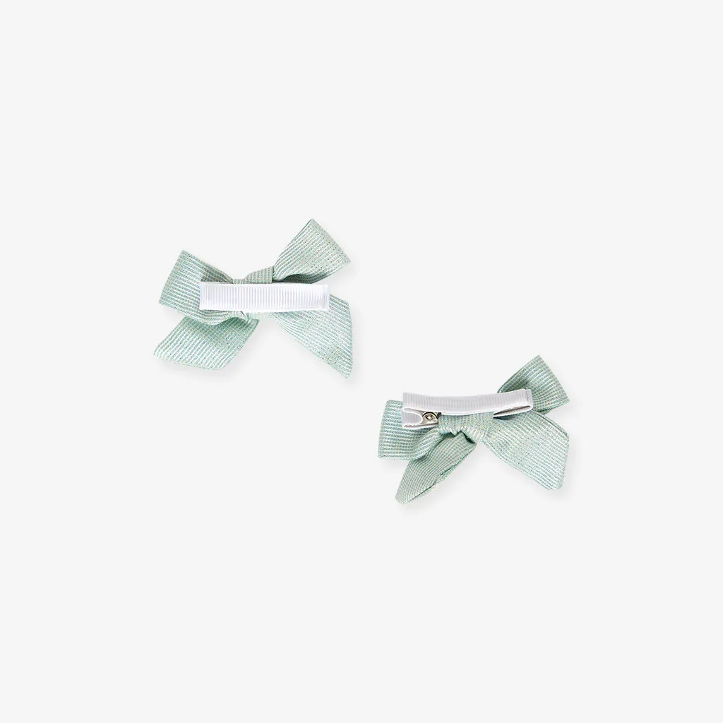 Mint Sparkle Mini Bow Hair Clips