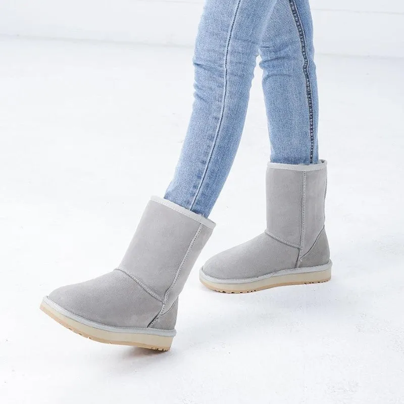 Natural Leather Mid calf Winter Snow Boots