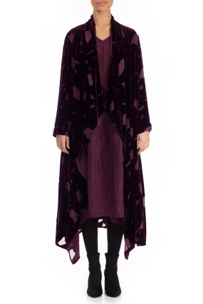 Open Devoré Burgundy Silk Velvet Maxi Jacket