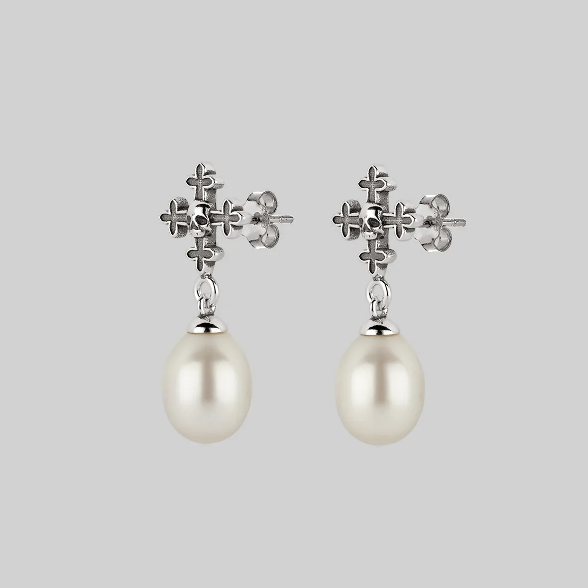 OPHELIA. Medieval Cross Stud Earrings - Silver