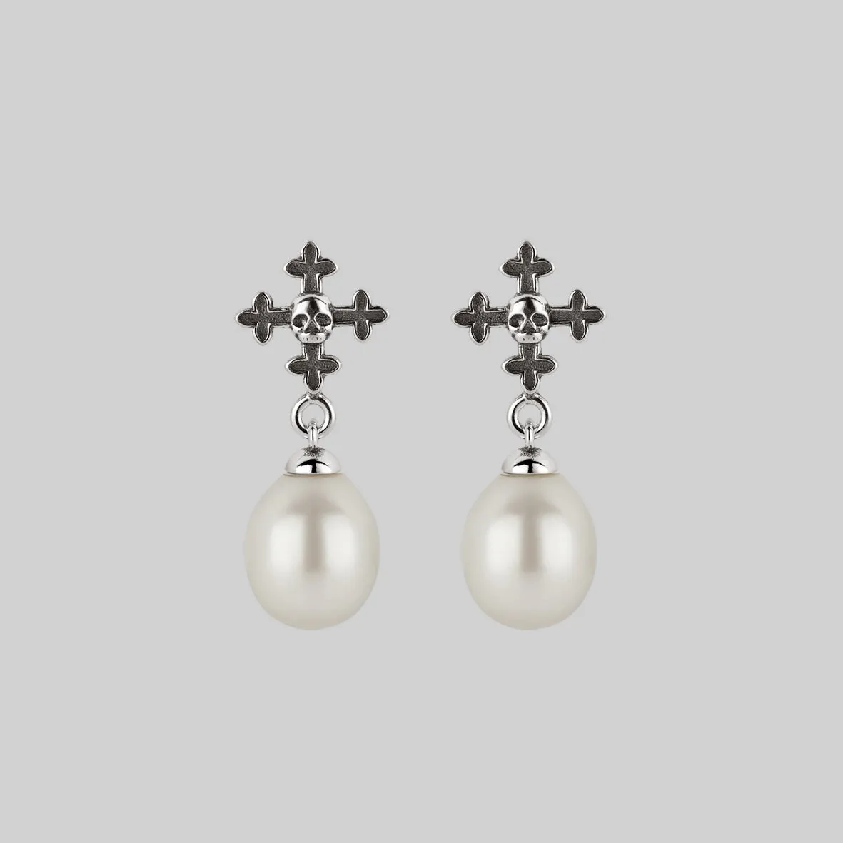 OPHELIA. Medieval Cross Stud Earrings - Silver