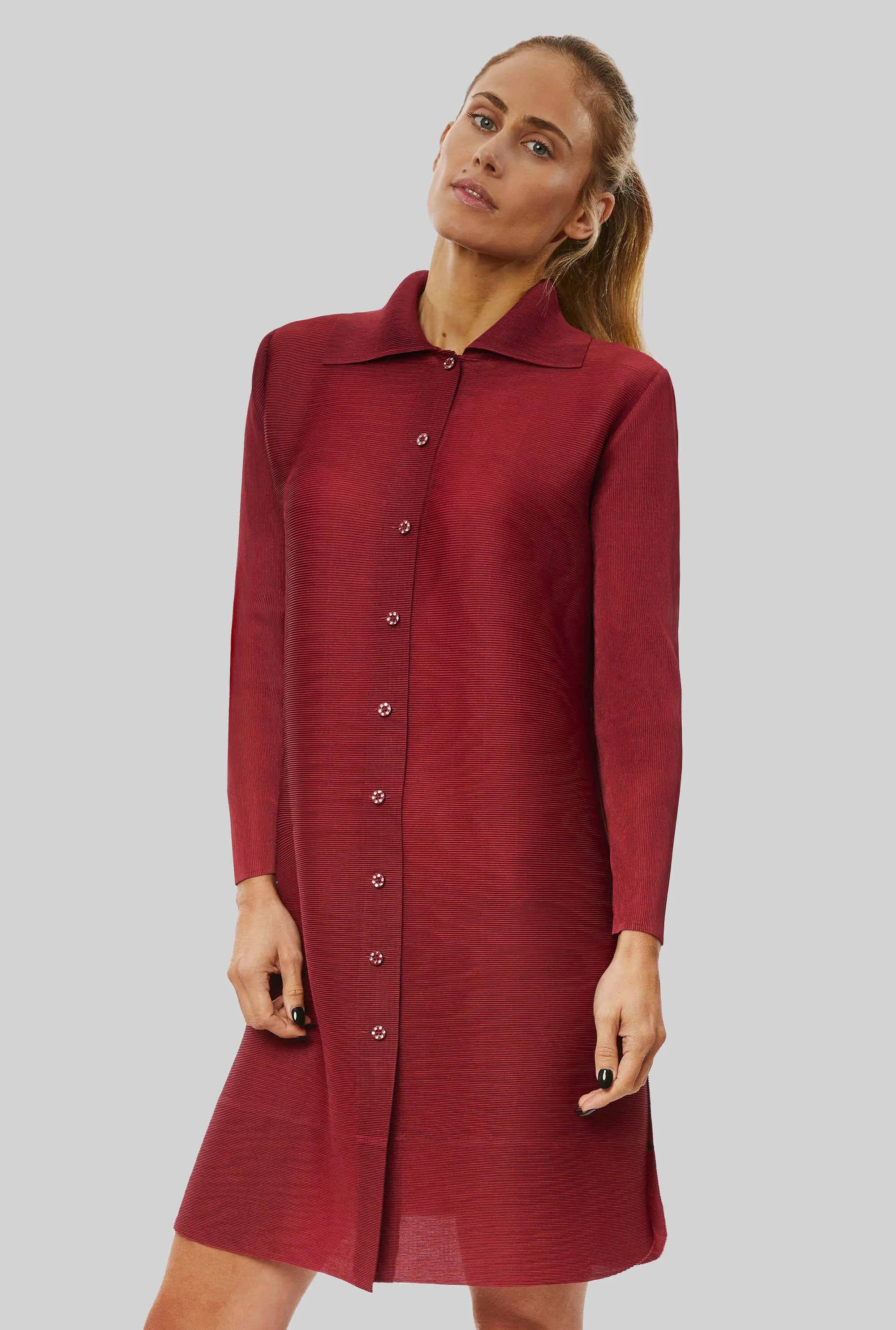 Pleated Shirt In Burgundy