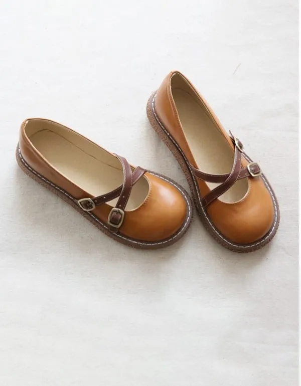 Round Head Cross Strap Comfy Shoes