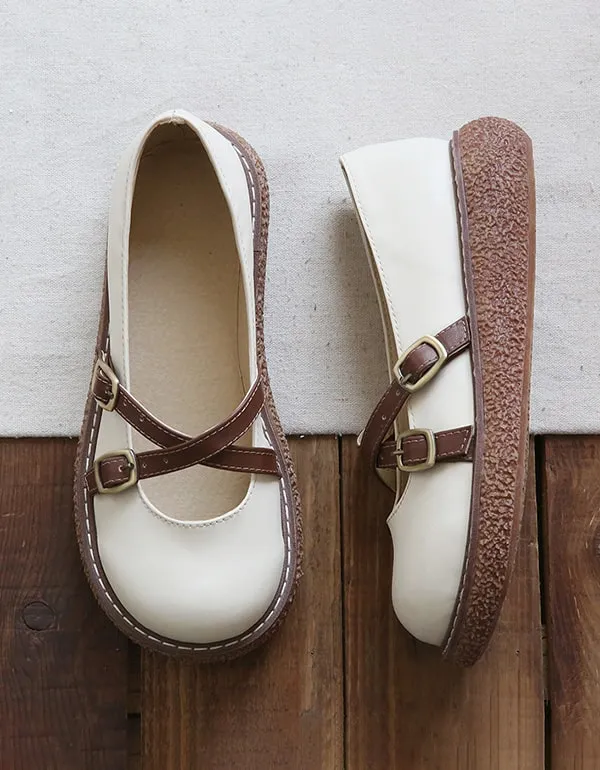 Round Head Cross Strap Comfy Shoes