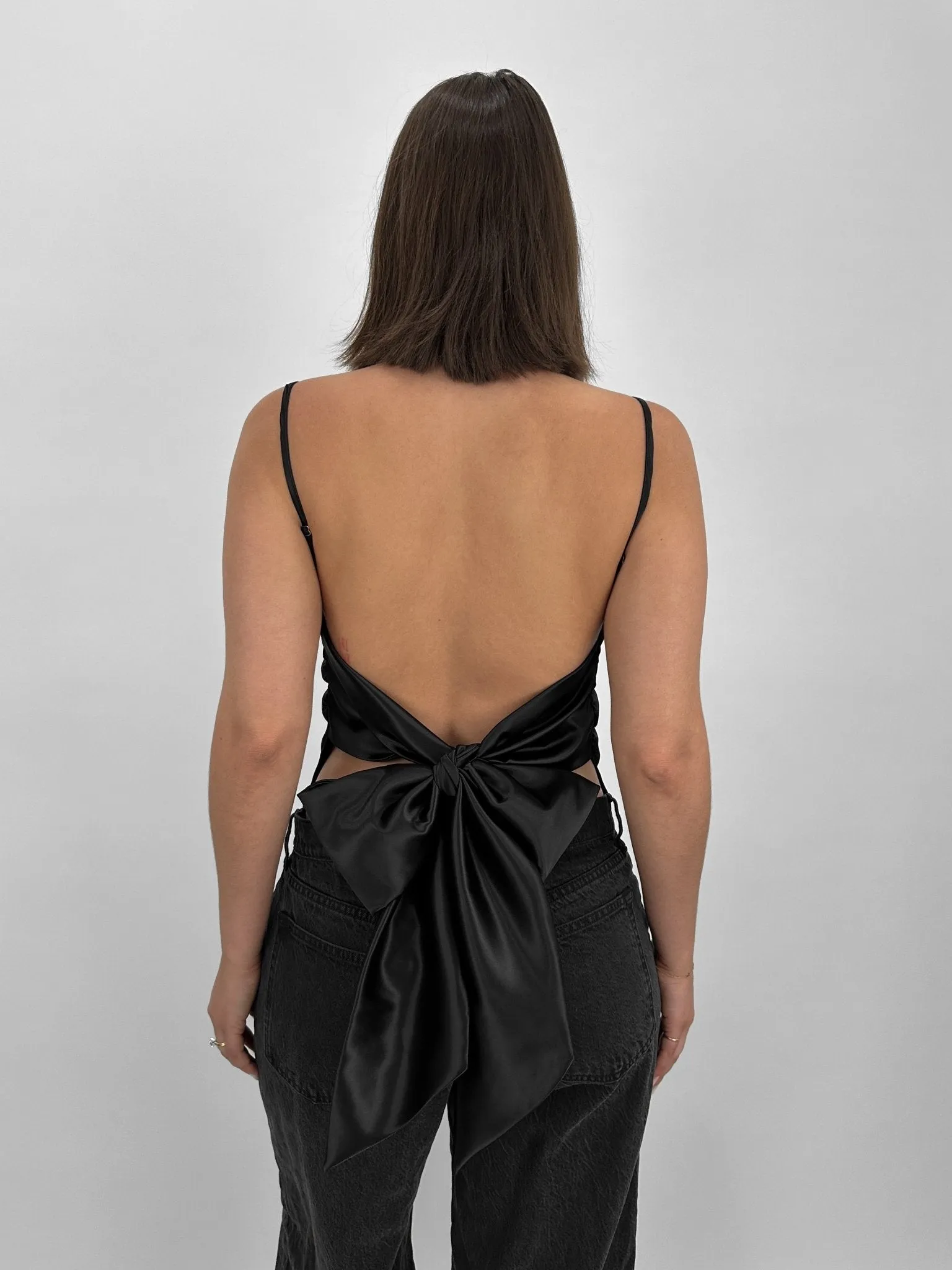 Satin Open Tie Back Bow Tank