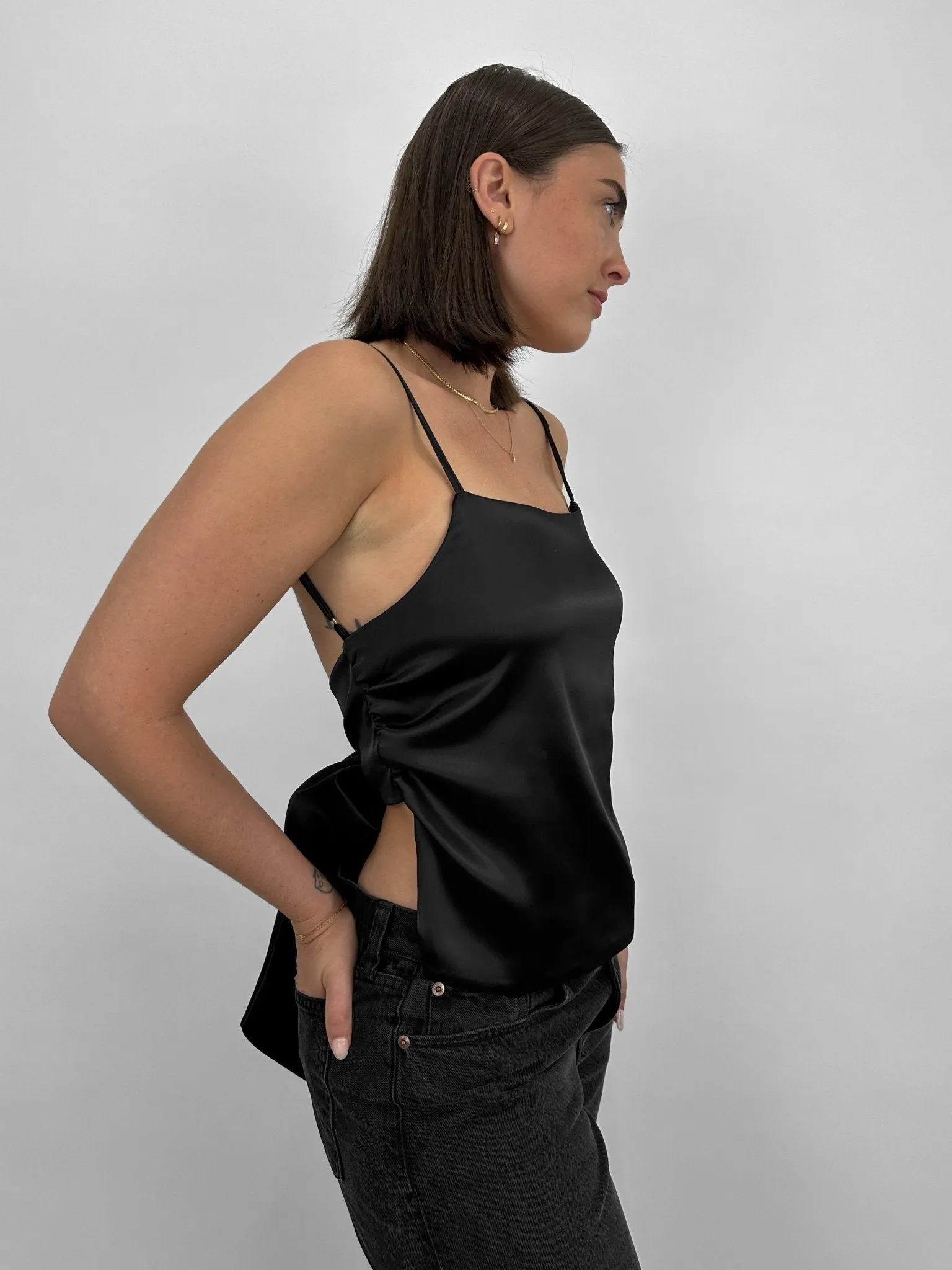 Satin Open Tie Back Bow Tank