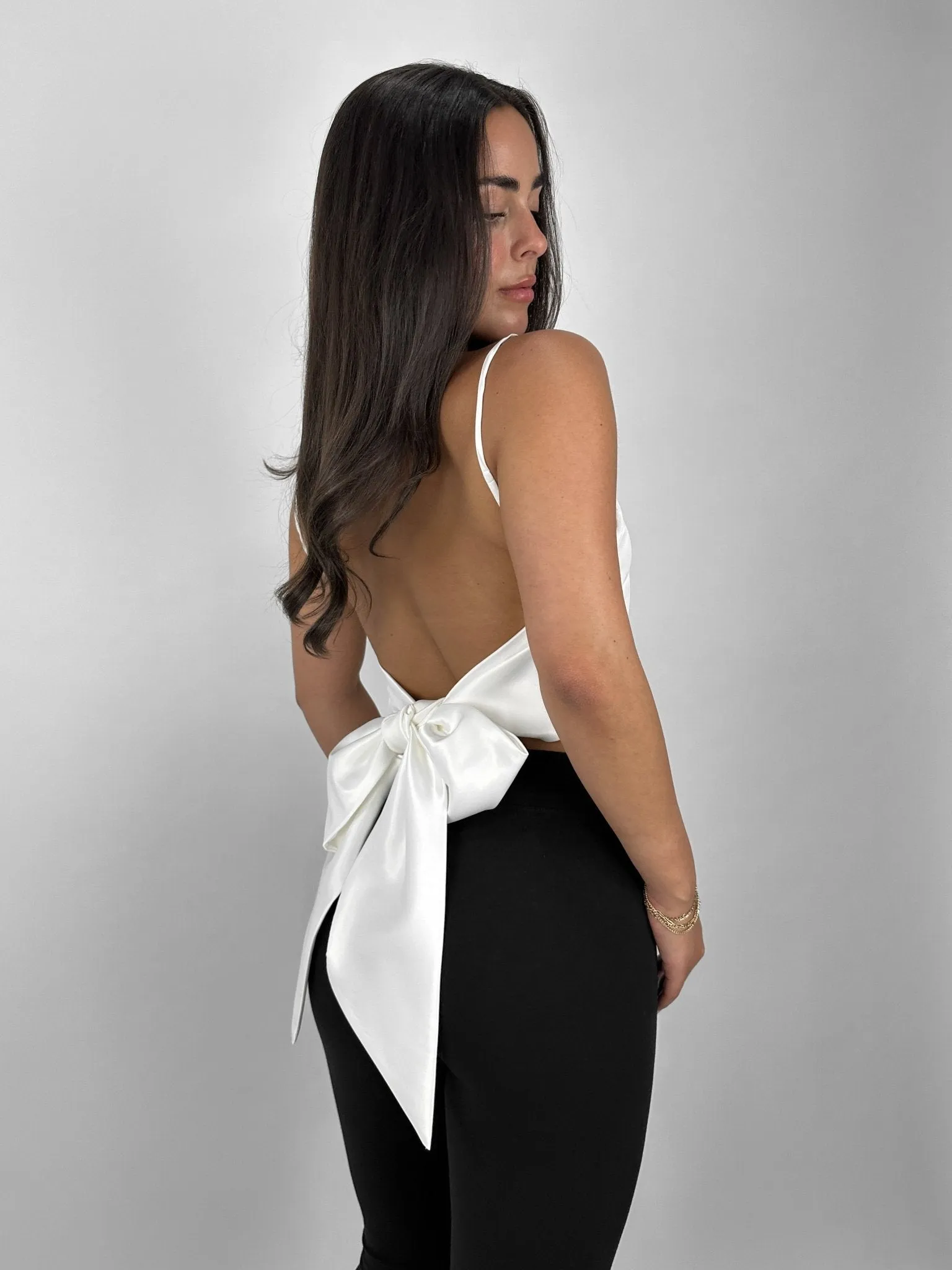 Satin Open Tie Back Bow Tank