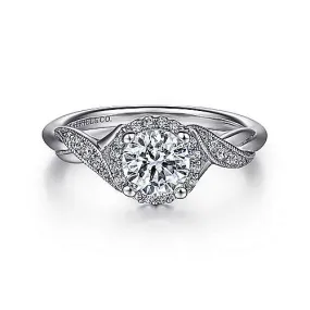 Shae - Vintage Inspired 14K White Gold Round Halo Diamond Engagement Ring