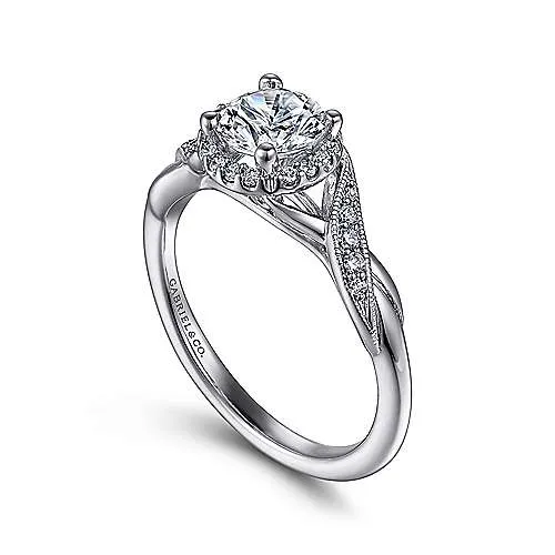 Shae - Vintage Inspired 14K White Gold Round Halo Diamond Engagement Ring