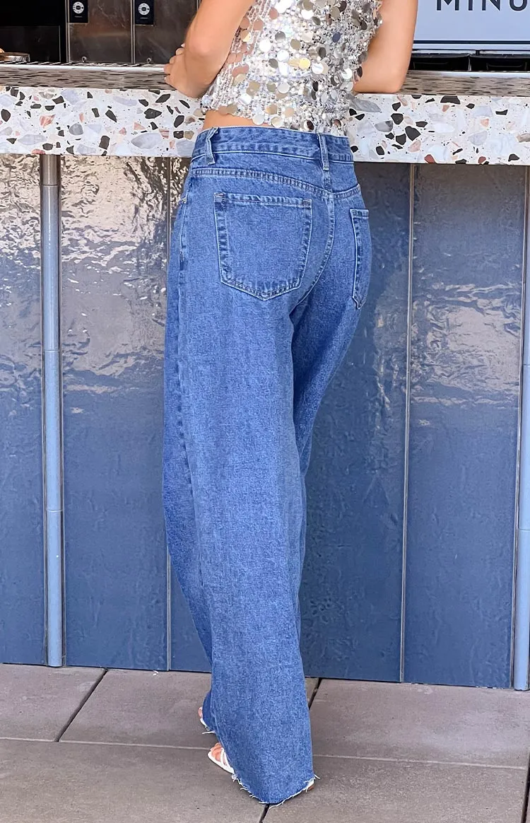 She's Yours Mid Wash Denim Wide Leg Boyfriend Jeans