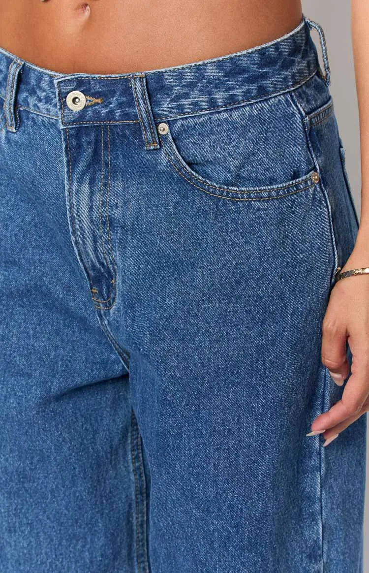 She's Yours Mid Wash Denim Wide Leg Boyfriend Jeans