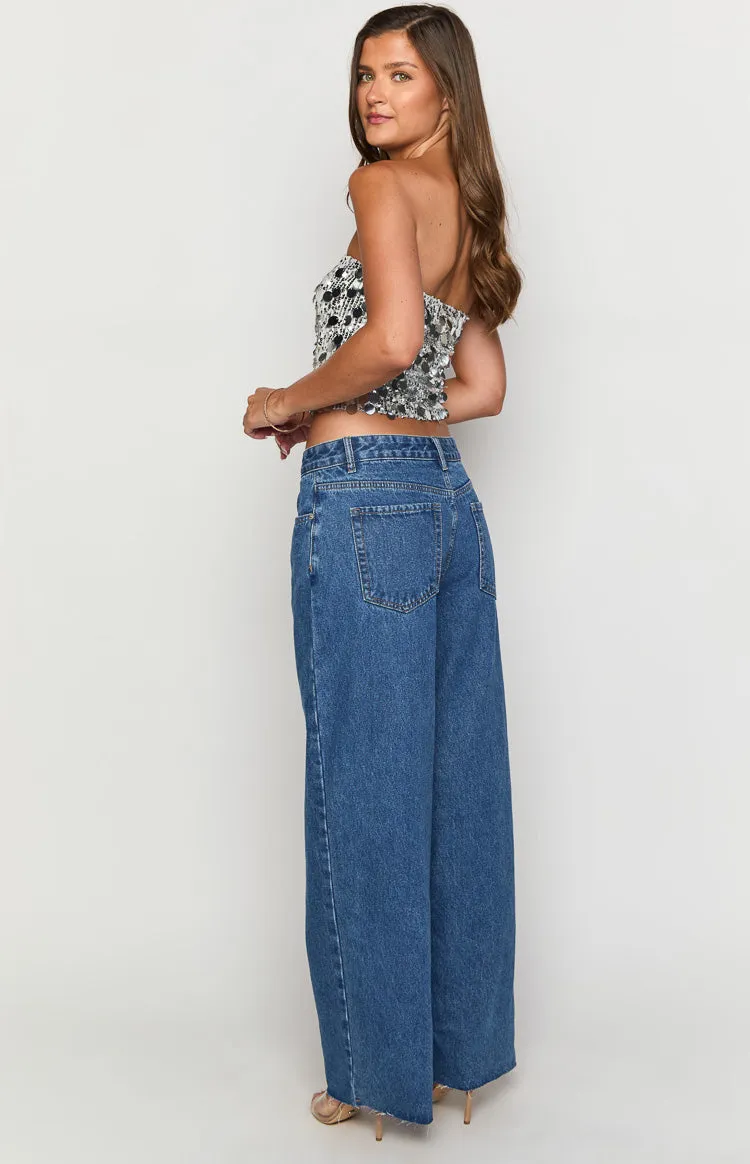 She's Yours Mid Wash Denim Wide Leg Boyfriend Jeans