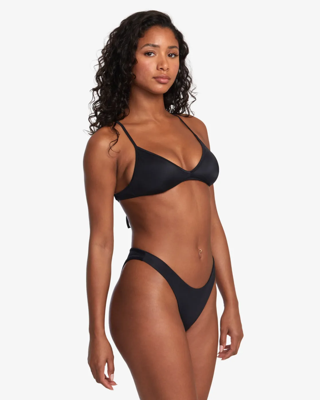 Solid Triangle Crossback Bikini Top - Black