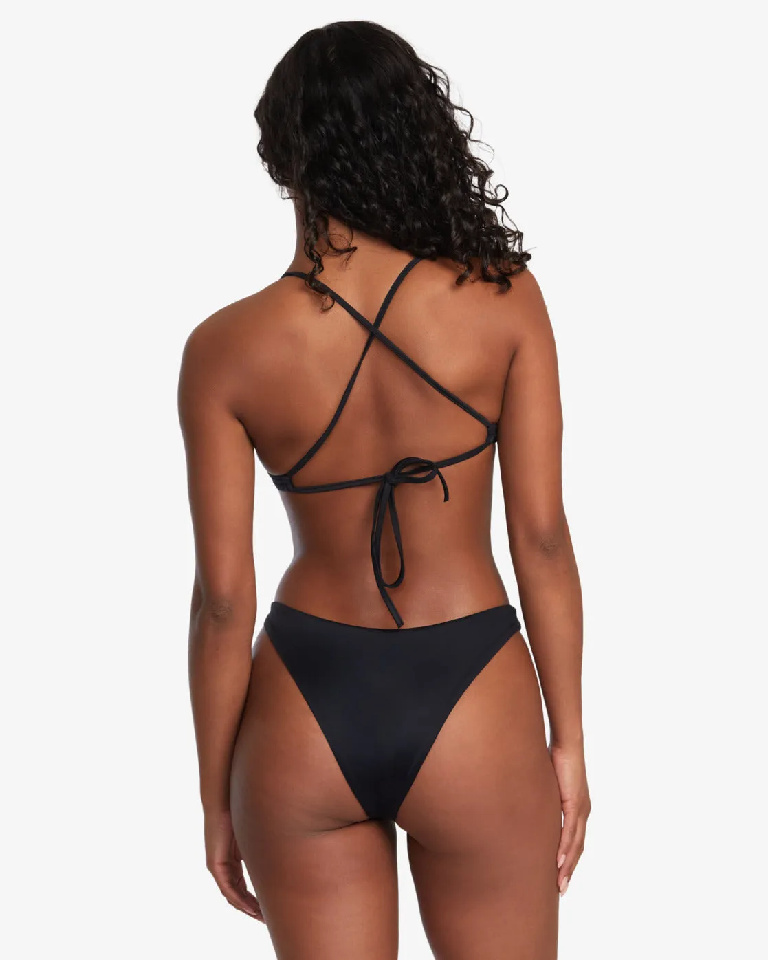 Solid Triangle Crossback Bikini Top - Black