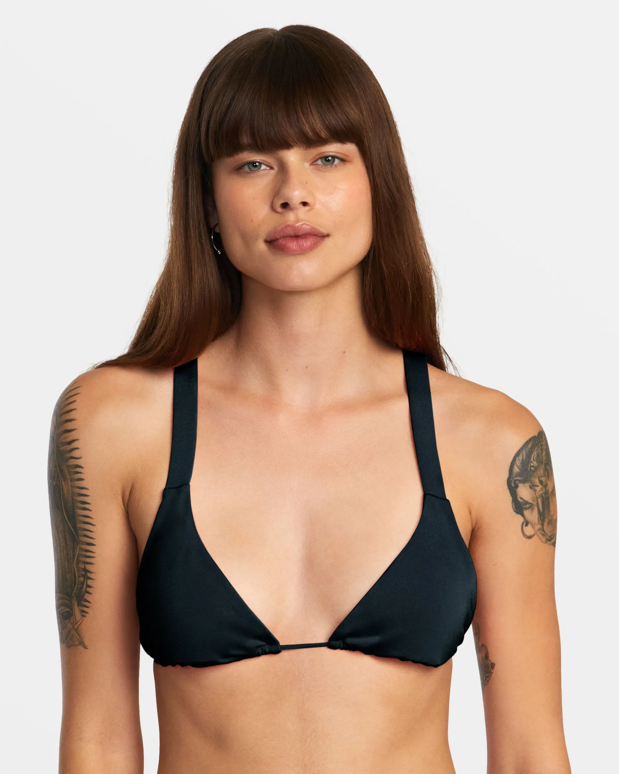 Solid Wide Crossback Triangle Bikini Top - Black