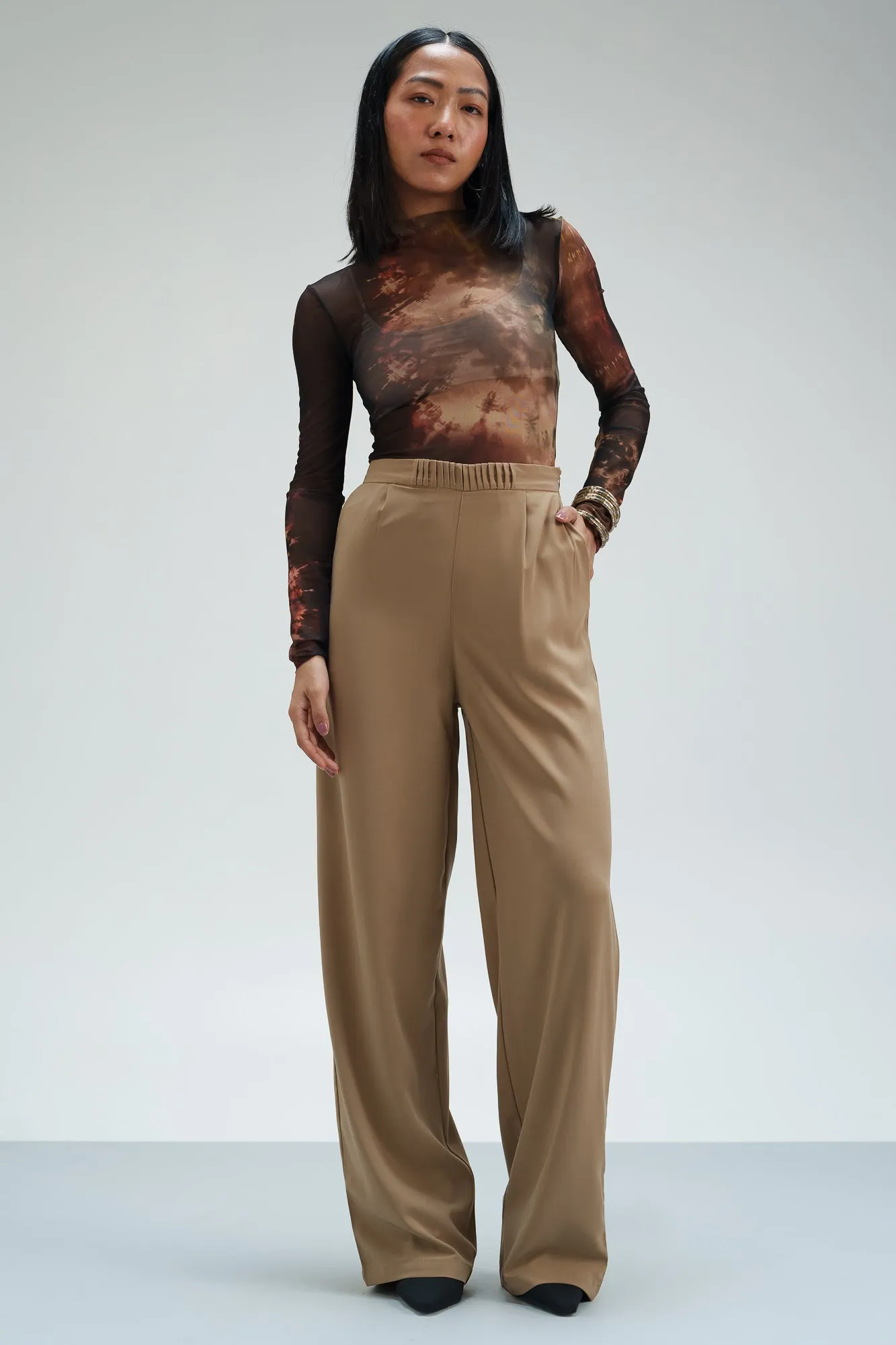 Taupe Bliss Pleated Waistband Korean Pants