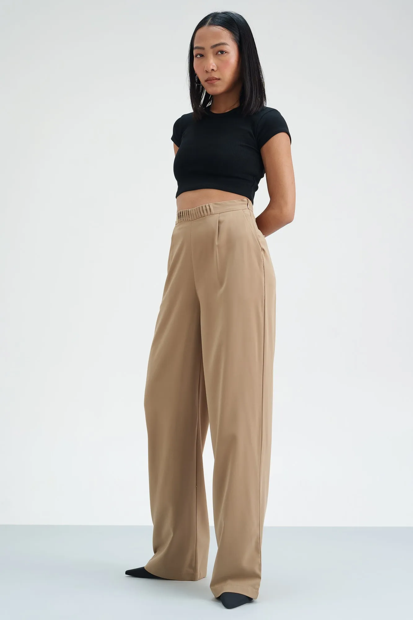 Taupe Bliss Pleated Waistband Korean Pants