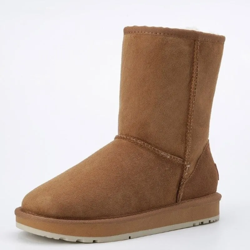 Winter Wool Fur Leather Snow Boots