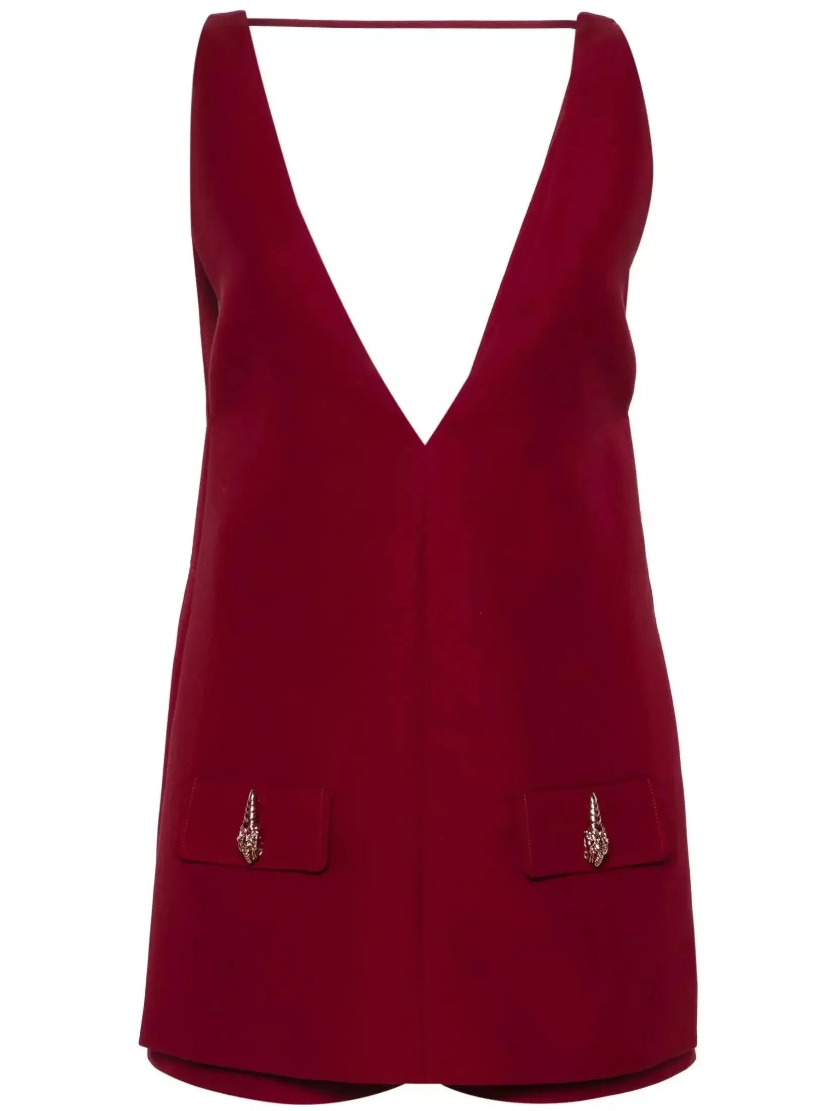 Women’s Burgundy Red V-Neck Short Twill Jumpsuit