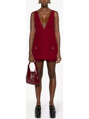 Women’s Burgundy Red V-Neck Short Twill Jumpsuit