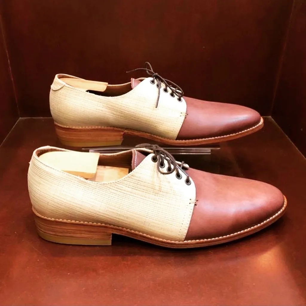 Zapato Sanchez Custom Made Shoes Pillar Heights Beige & Burgundy Men's shoes